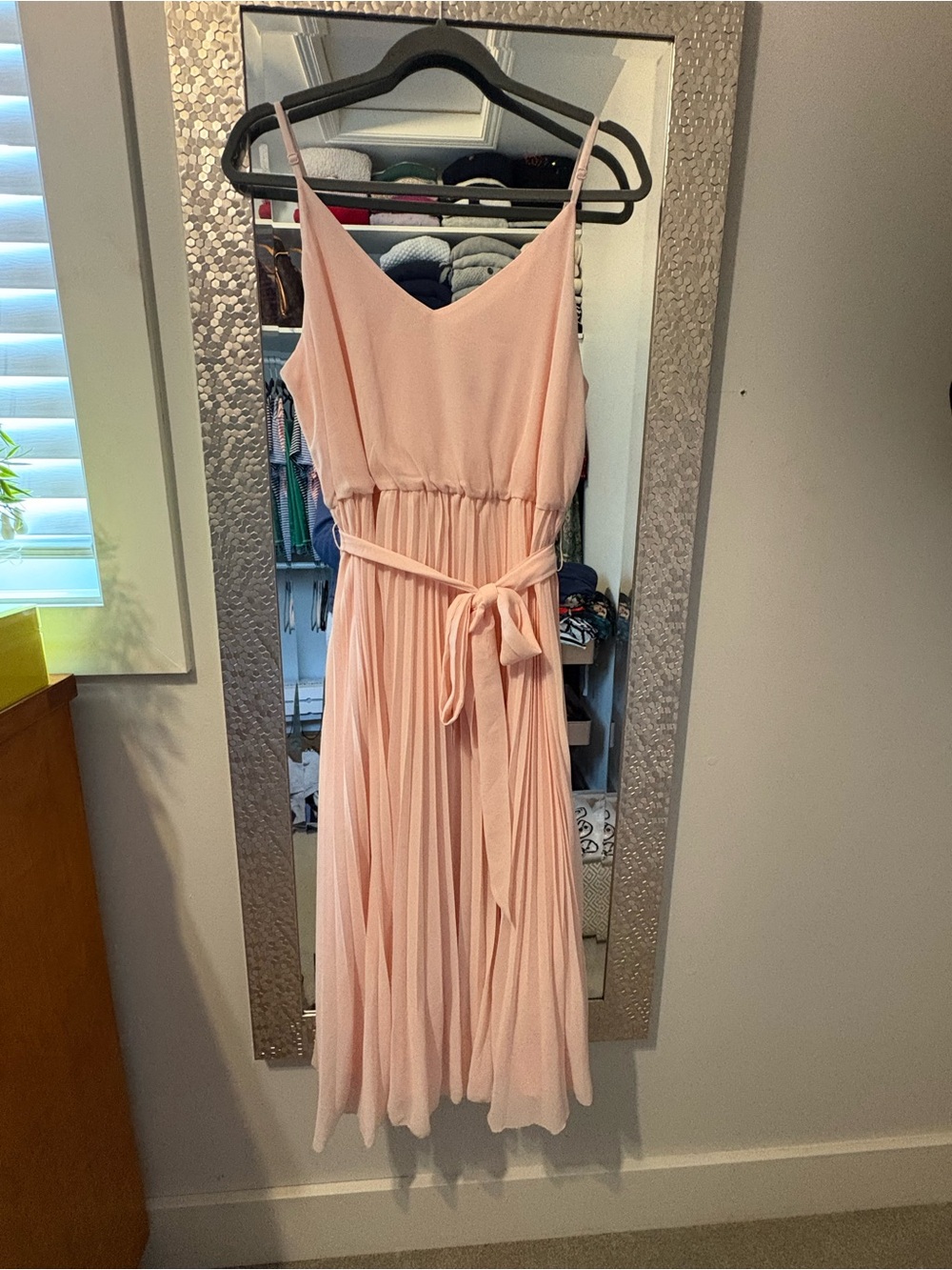 Ricki's Blush Pink Pleated Midi Dress with Waist Tie